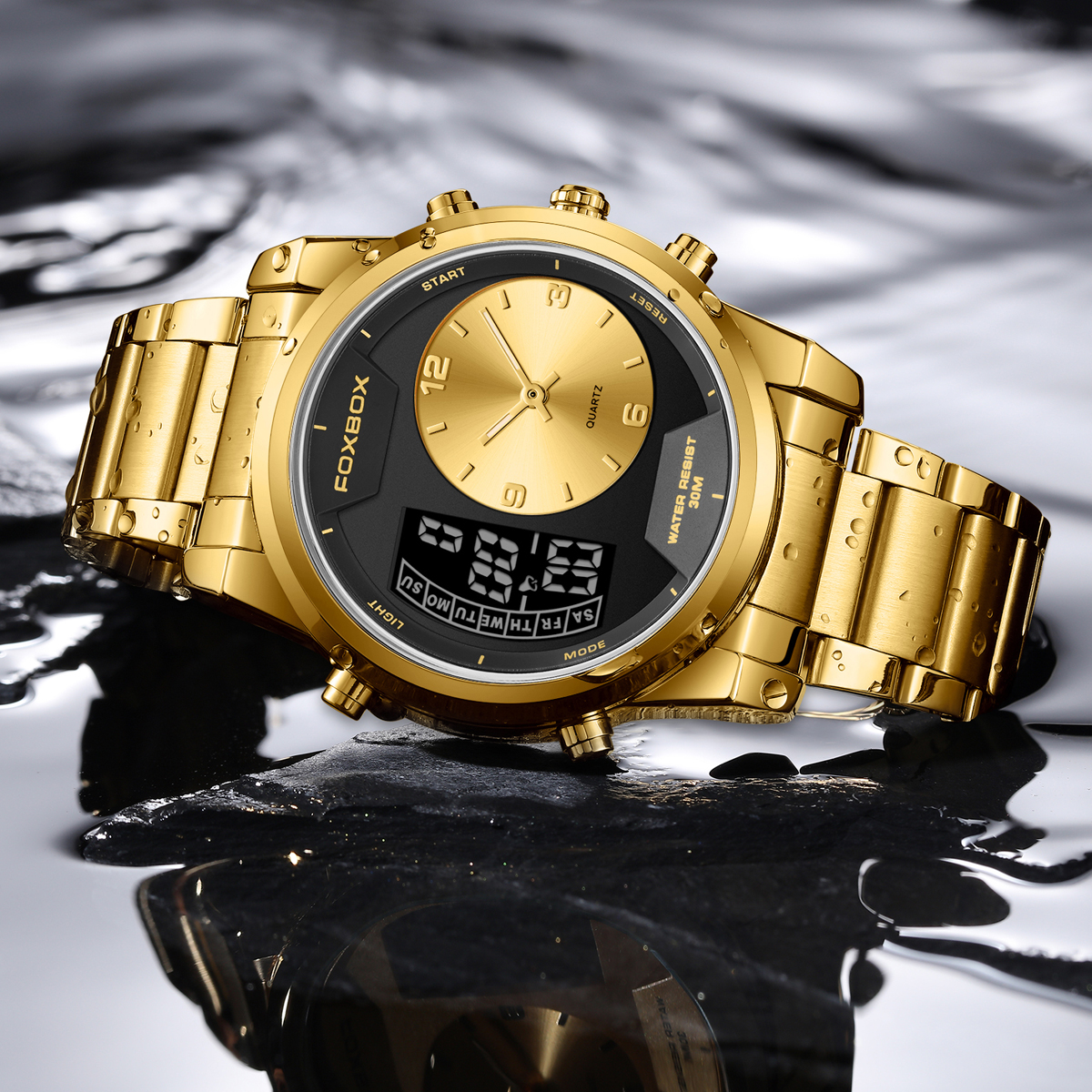 LIGE Outdoor Sports Men's Waterproof Night Light Dual Display Electronic Watch Men's Multi functional Alarm Clock Fashion Watch