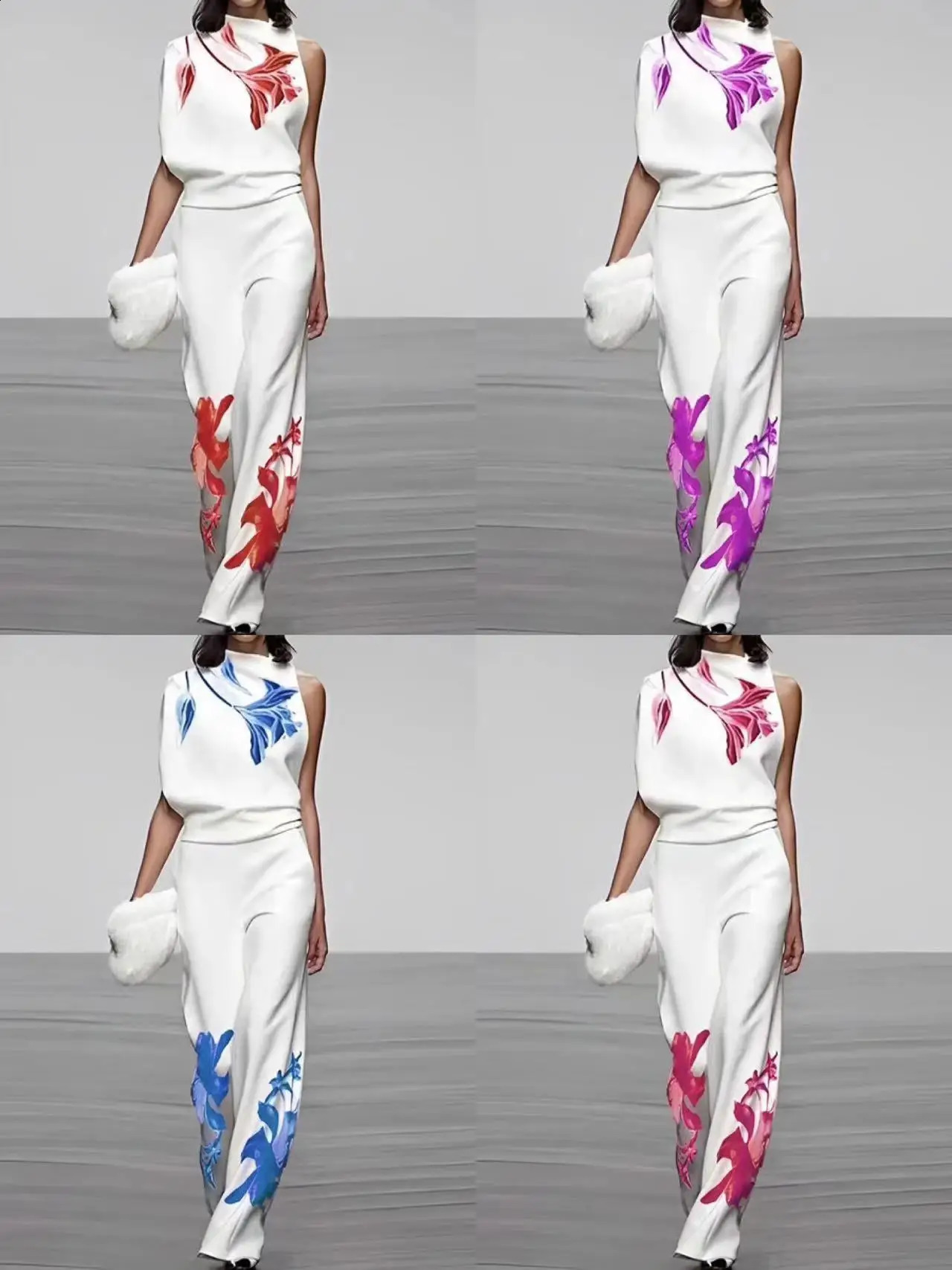 Fashion Street Print Two Piece Set For Women Spring Summer Sleeveless Top And Pants Outfits Office Elegant Autumn Suits 240813