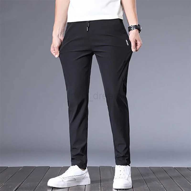 Hot Mens Casual Pants Chinos Elastic Cotton Seluar Long Trousers Khaki Black Pants for MenXJ240813