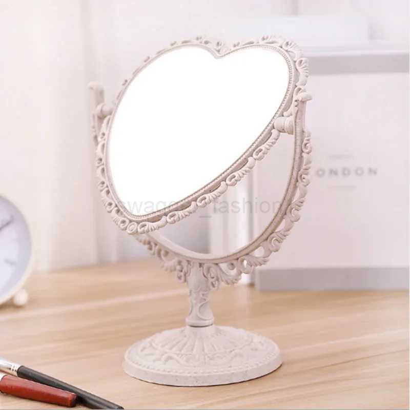 Heart Shaped Makeup Mirror Vintage European Style Acrylic Single Side Makeup Mirror 360 Degree Swivel Desktop Makeup ToolsXJ240813
