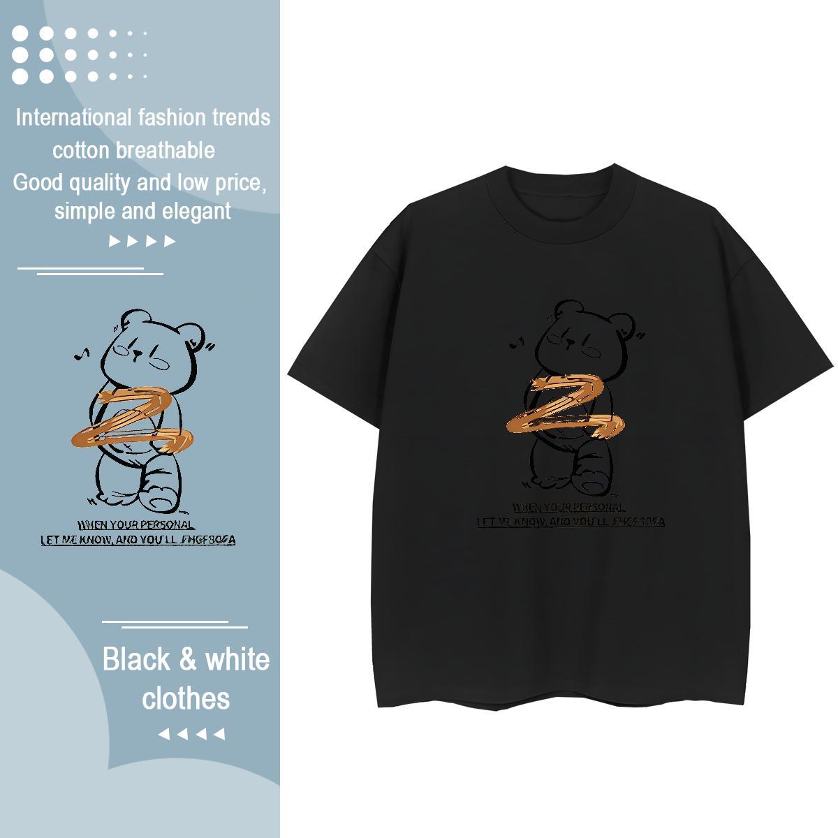 Loose T shirt bear Breathable Crew Neck Spring Summer Anime 100% Cotton 230g Couples T Shirts Fashion Design Tops Shirt