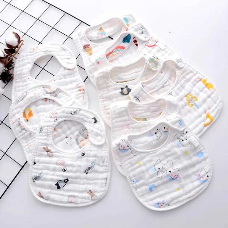 Bibs Burp Cloths 8 layers of gauze u-shaped bib baby printed cotton saliva towel cotton absorbent thickened baby bib Soft Burp Cloth Kid BibL4812