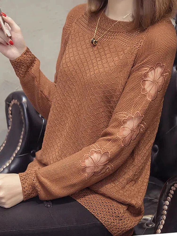 Spring Warm O-neck Flared Sleeve High Elastic 2024 Solid Color Knit Women Sweater Jumper O-neck Elegant Sweet Casual Pullov Top 240813