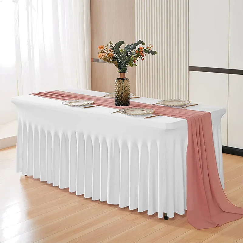 Elastic Table Cover for Wedding Banquet Skirt Black and White Color spandex tablecloth outdoor family gatherings 6 feet 8 240812