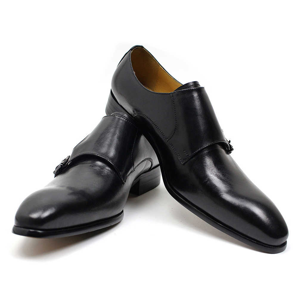 CMM Mens Leather Shoes Leather Buckle Monks Shoes Business Dress Shoes Brown Black Pointed Handmade Leather Shoes Men