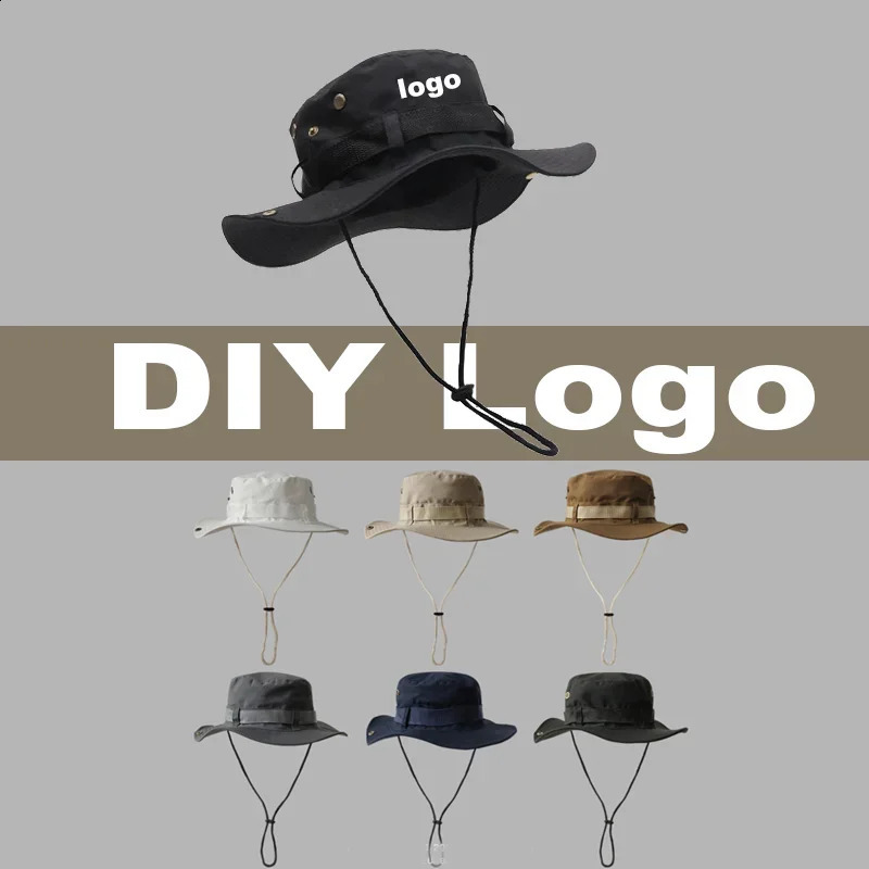 Customized Printing Four Seasons UV resistant Hiking Hat Outdoor Fishermans Western Cowboy Wind Sunshade Camping Mens 240812