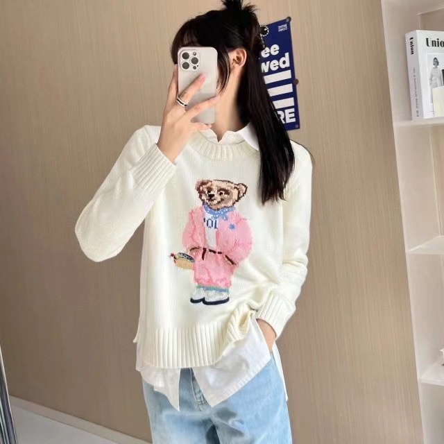 Women bear sweater fashion long sleeve Winter Soft Basic Women Pullover Cotton Bear Pulls high quality sweaters Embroidery Print clothes size s-l famo