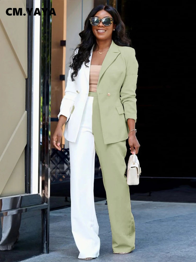 CMYAYA Elegant Patchwork Womens Pants Set and Long Sleeve Trailblazer Matching Fashion Track Field Two Piece 240812