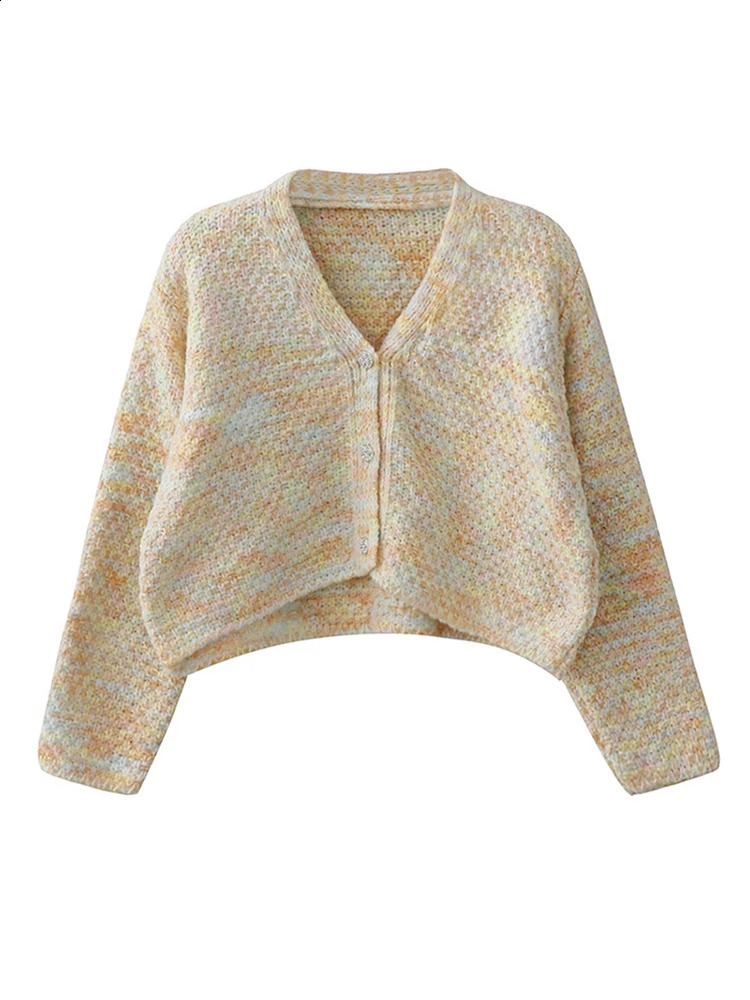 Womens Yellow Cardigan Knitted Sweater Harajuku Y2k Long Sleeves V-Neck Sweater Jumper 90s Vintage 2000s Aesthetic Clothes 240812