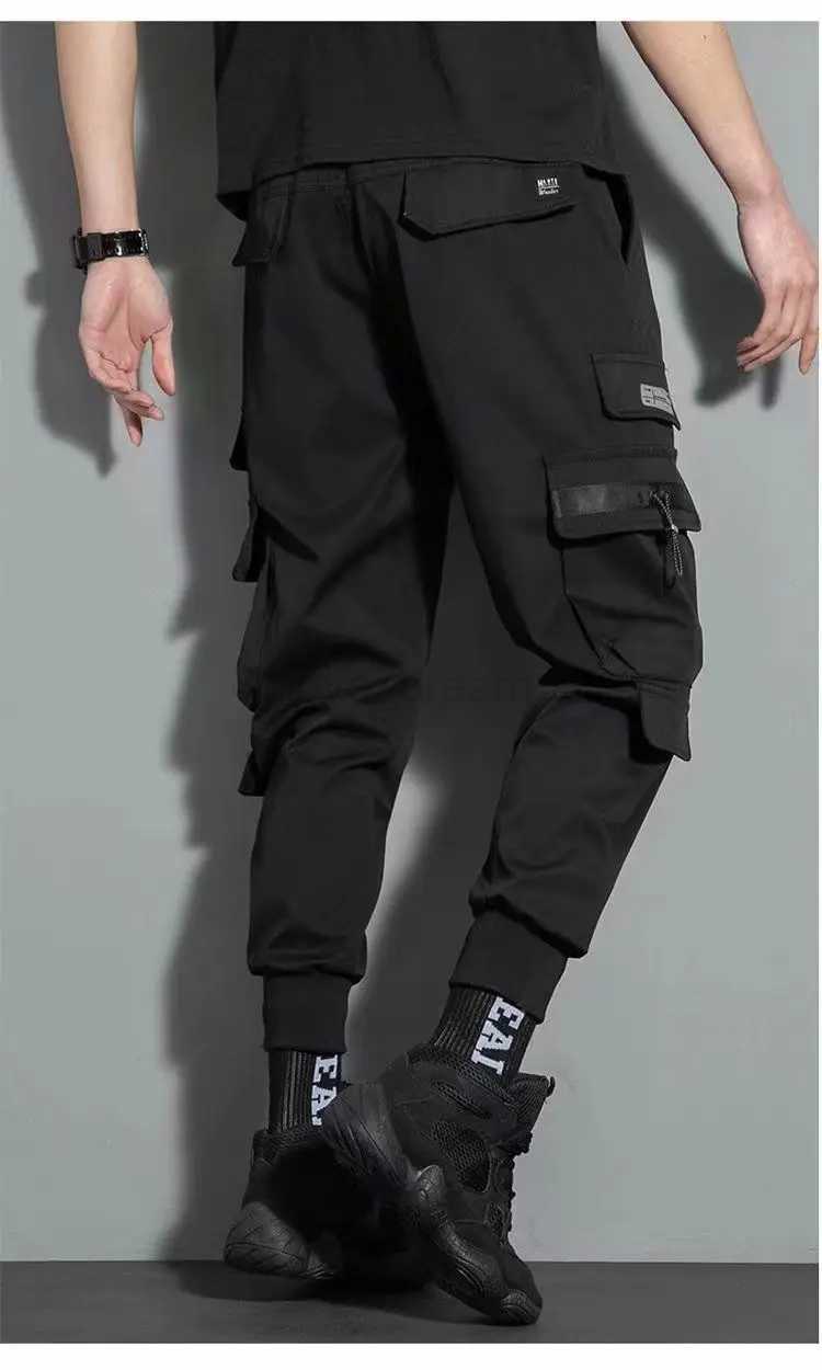 Thin Streetwear Casual Pants Men Ribbons Harem Jogging Pants Male Slim Fit Spring Cargo Pants Multi-Pockets Women Trouser J9XJ240813