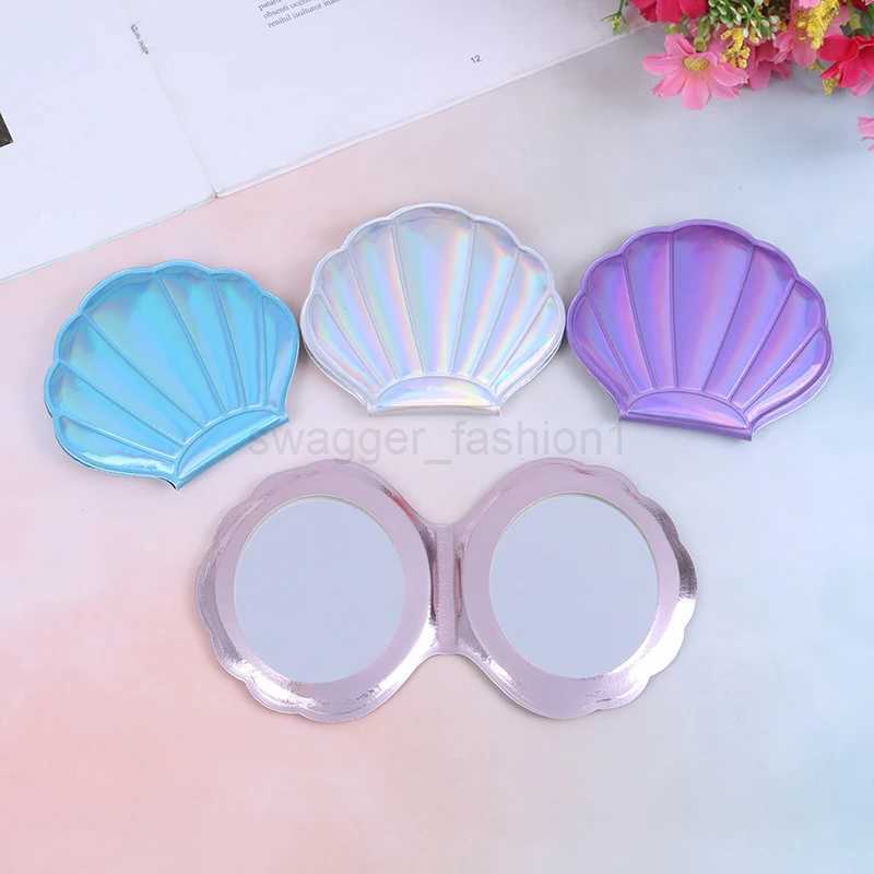 Shell Compact Mirror Makeup Mirror Portable PU Leather 1 2 Magnifier Make Up Mirrors Girls 2-Face Pocket Cosmetics Mirror 1PCSXJ240813