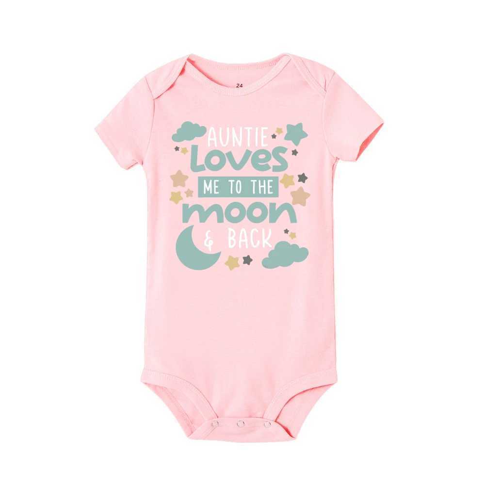 Auntie Loves Me To The Moon Back Baby Printed Childrens jumpsuit Summer newborn bodysuit Fun Auntie Baby Clothing Shower Gift W240812