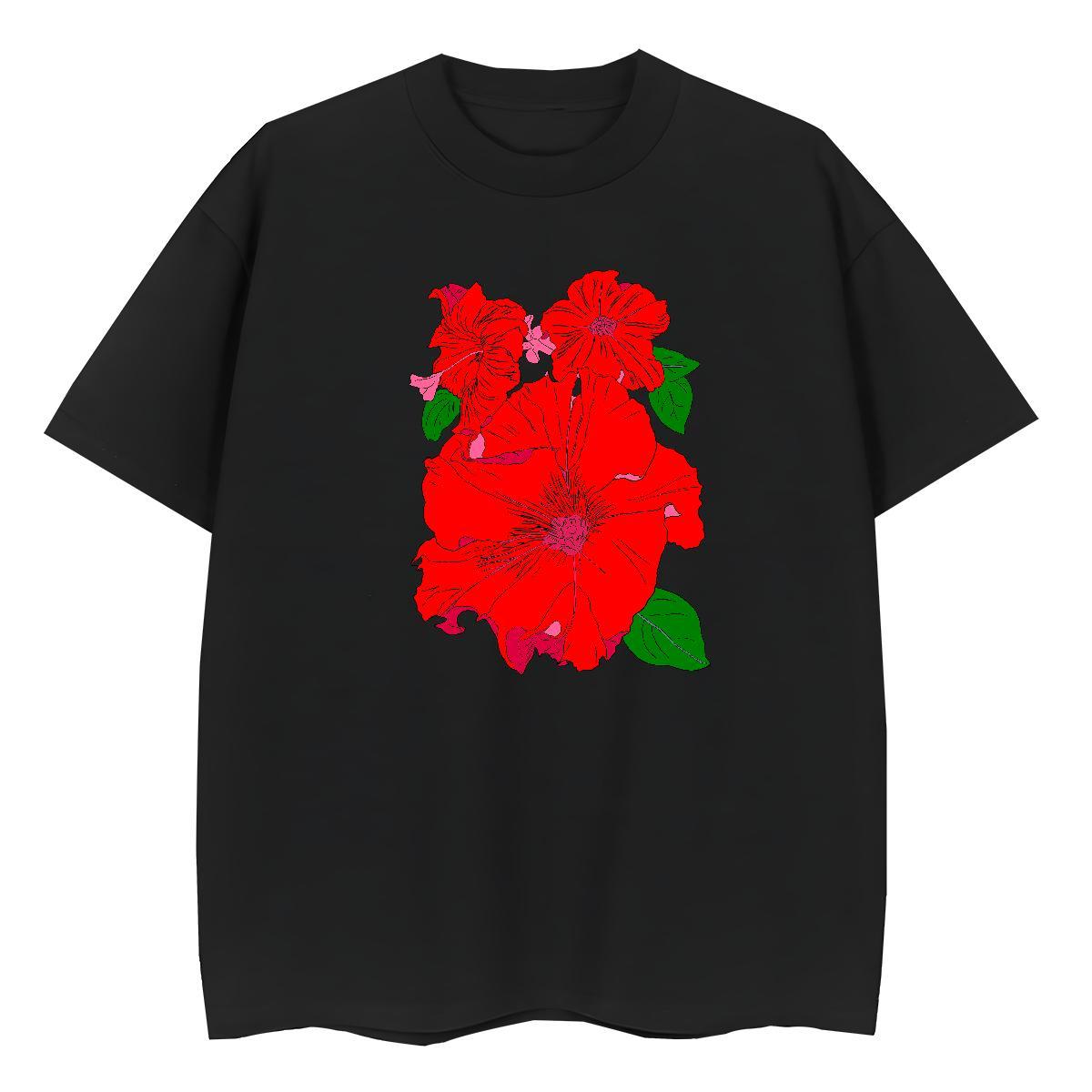 New Designer Couples T Shirts flower Casual 230g Pure Cotton Wear Round Neck Short Sleeve Loose Fit T-Shirts Custom Anime
