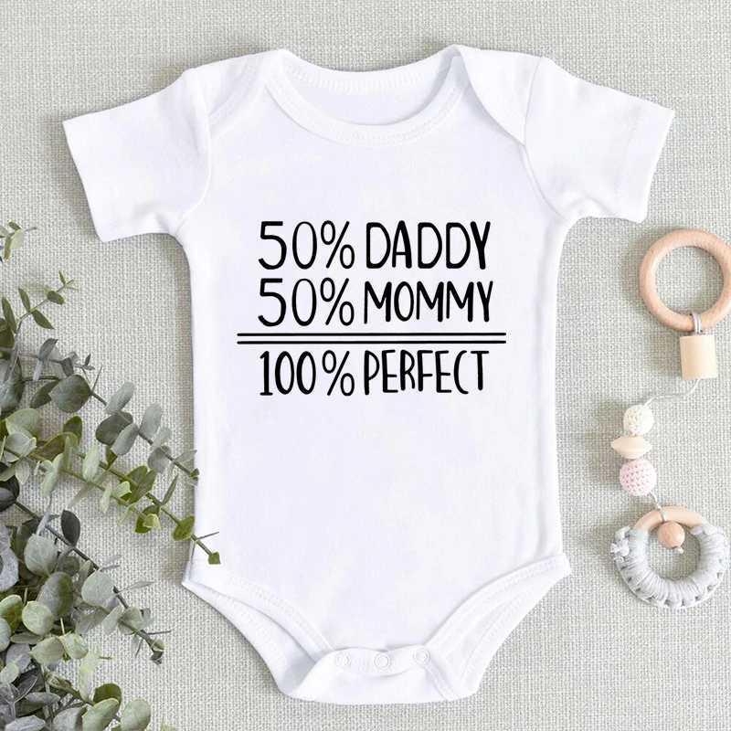 1 baby bodysuit newborn clothing 50% dad+50% mom=100% perfect pattern baby jumpsuit cotton jumpsuit for boys and girls aged 0-24 months W240812