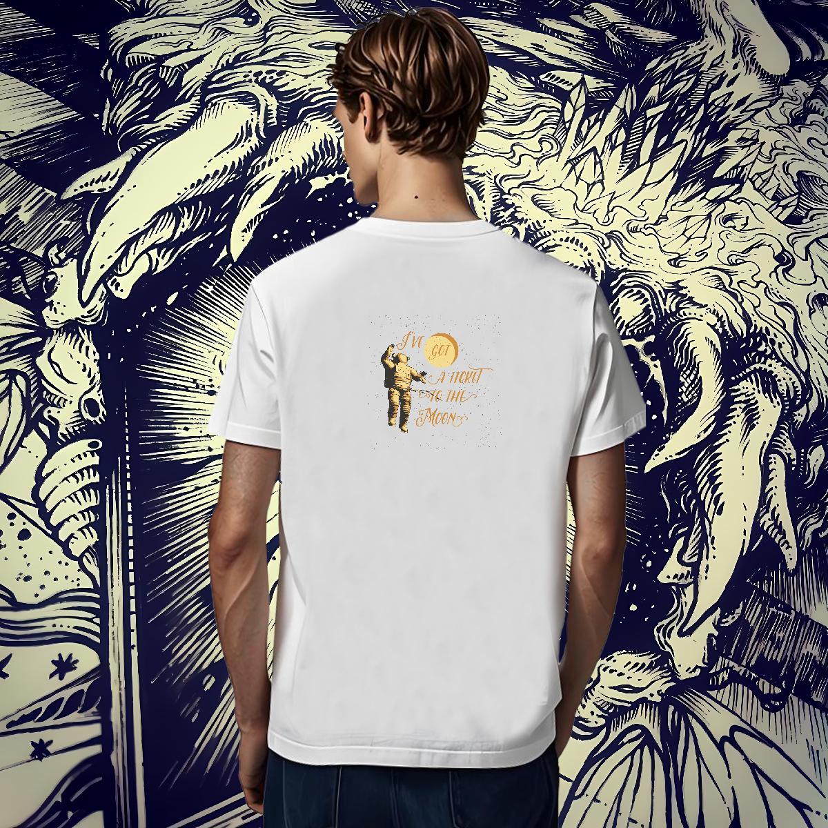 Loose Fit Men Tops Tees Outdoor 100% Cotton 230g DIY Short Sleeve O-Neck spaceman T shirt New Clothes