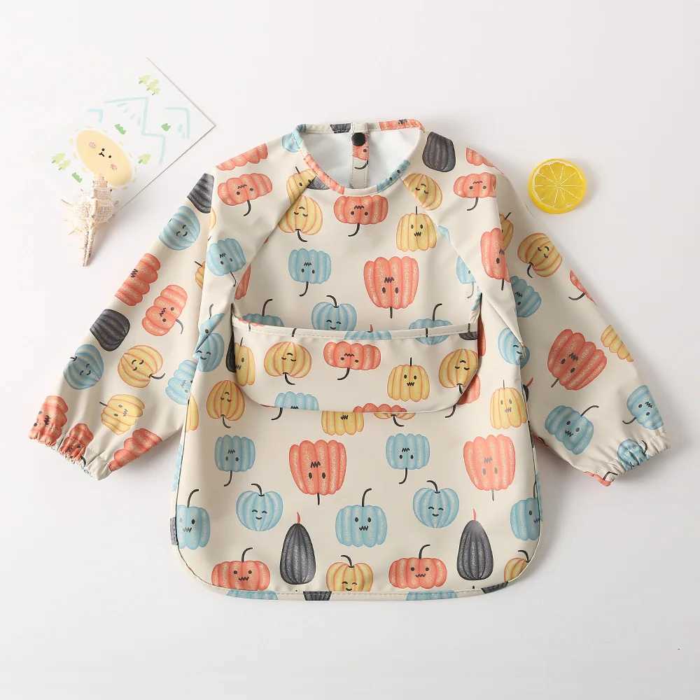 Bibs Burp Cloths Easy Wear Long Sleeved Bib Baby Toddler Soft PU Bibs Painting Waterproof Meals Protection Washable Easy Clean Smock for ChildrenL4812