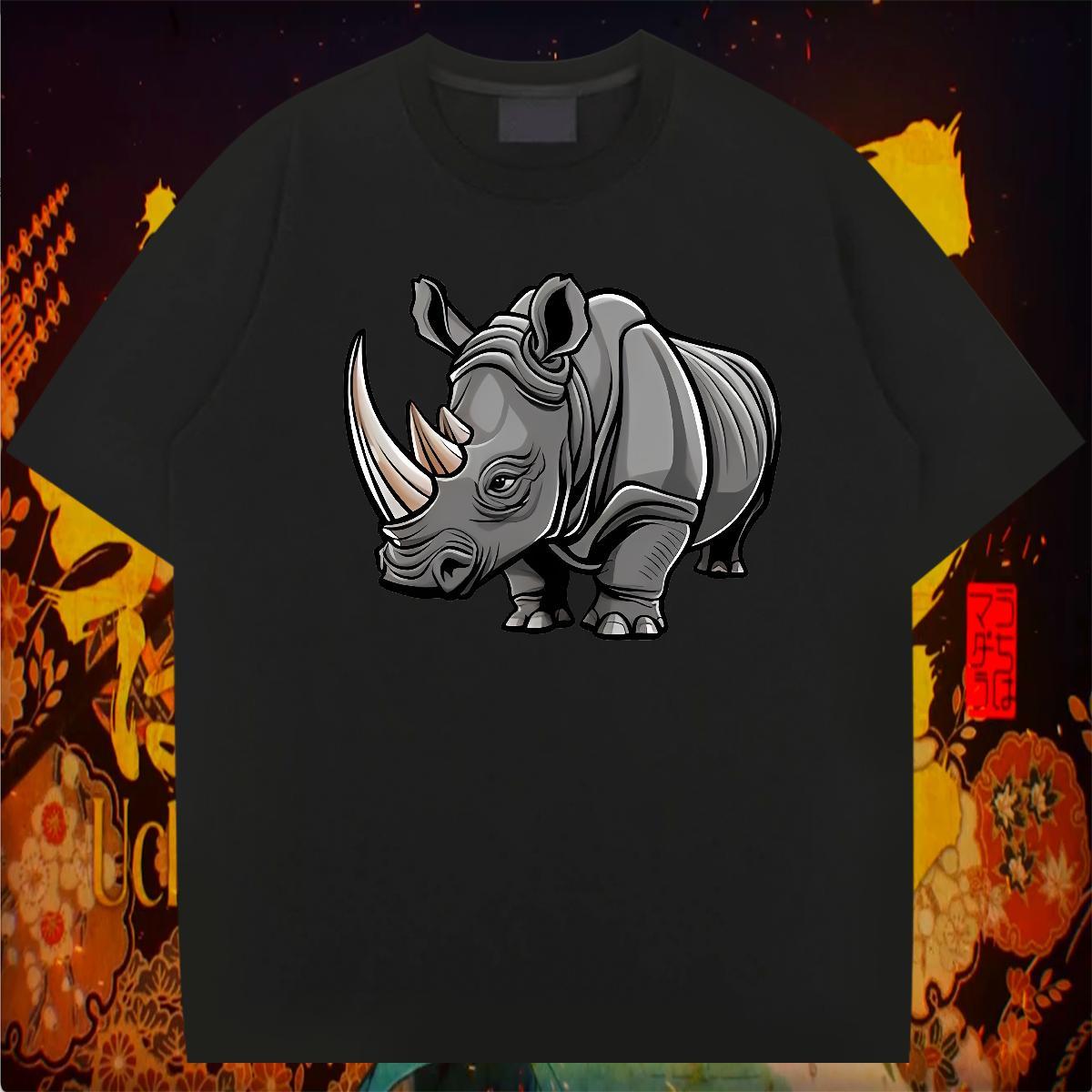 Wholesale Tshirt for Man Woman rhinoceros Spring Summer 230g Pure Cotton Wear Crew Neck Breathable Loose Fit Man T Shirts Custom Cartoon