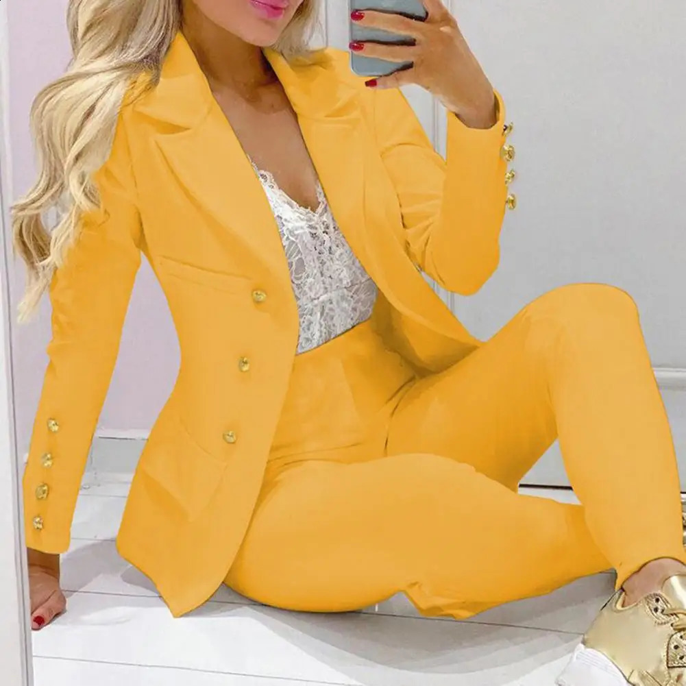 2pieceset long sleeved skin friendly twopiece solid color jacket set for womens business suit 240812