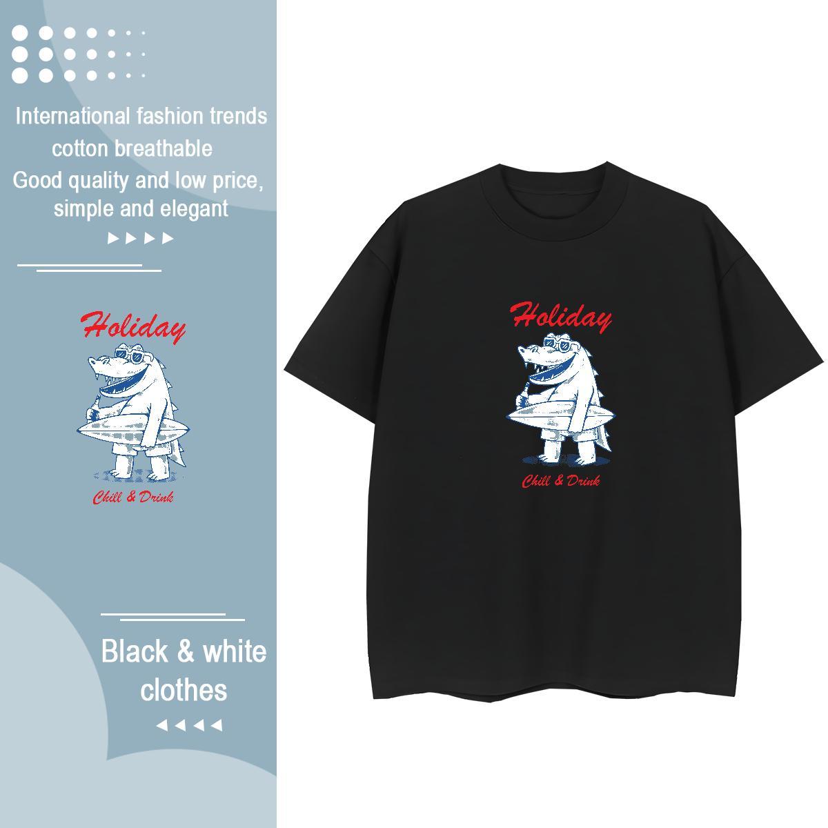 Free Shipping T-Shirts crocodile Crew Neck Anime Printing Street Custom Cartoon 230g Pure Cotton Men Clothes T-Shirt New Tees