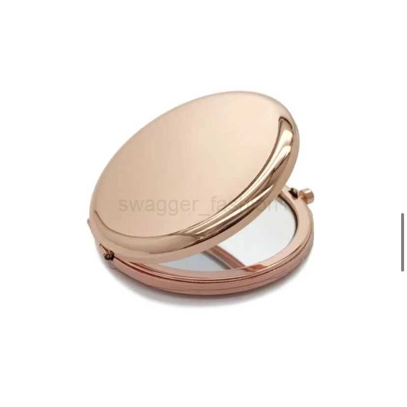 Portable Makeup Mirror Solid rose gold Color Metal Round Case Double-Side Pop-Up Pocket Mirror Beauty cosmetic mirrorXJ240813