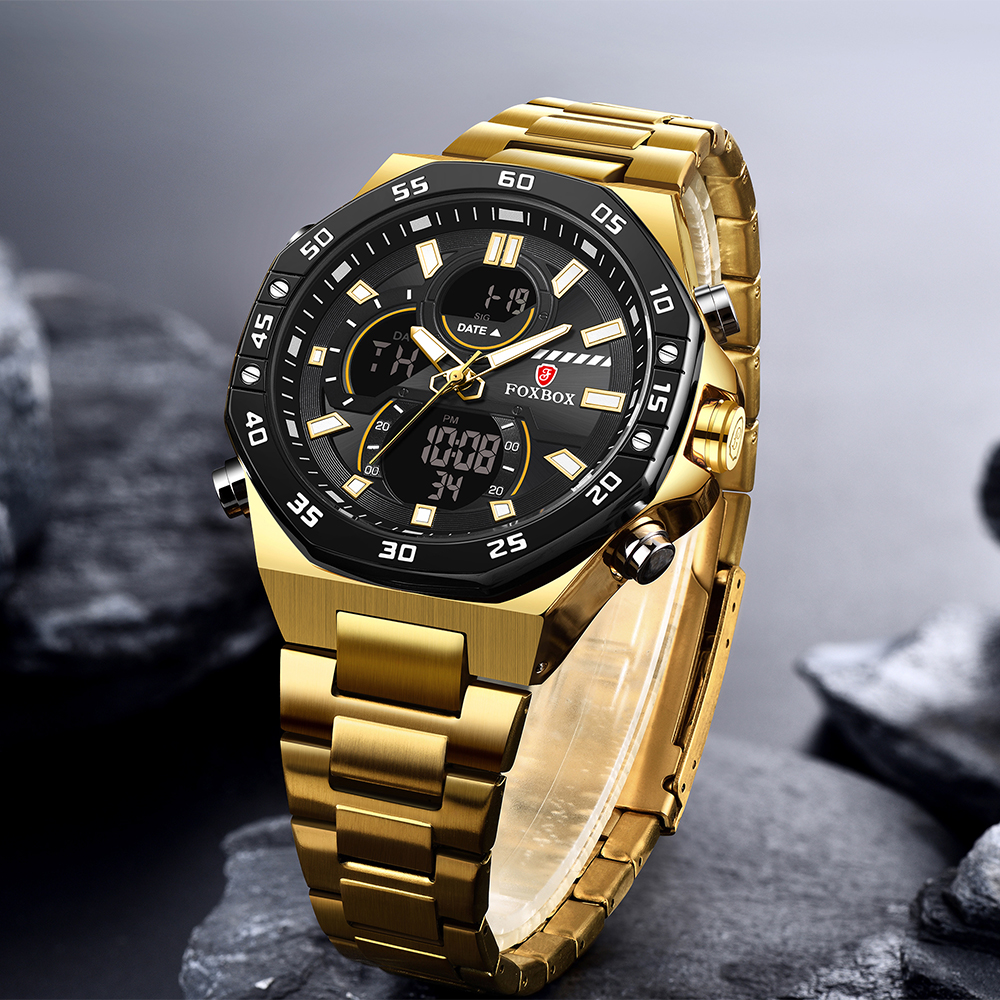 LIGE Classic New Men's Waterproof Multi functional Dual Display Electronic Watch Night Light Alarm Clock Timer Code Watch