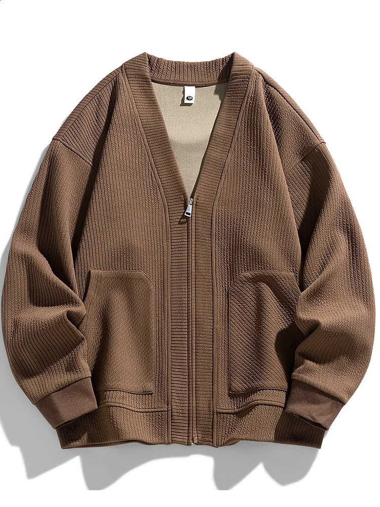 2024 Autumn Men Jacket Coat Pockets Cardigan Sweater Plus Size 6XL 7XL 8XL Oversize Black Zipper Loose Male Business Simple Thin 240812