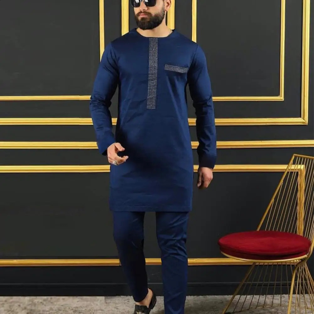 2024 African Traditional Mens Set Elegant and Fashionable Mens Suit Casual Embroidery Two Piece Set Mens Suit Kaftan 240813