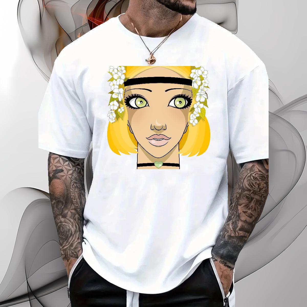 T-Shirts for Men 230g 100% Cotton portrait High Street Hip Hop Short Sleeve O-Neck Cartoon Printing L-4XL Tshirts 2024 New Cool Design Tees Shirts
