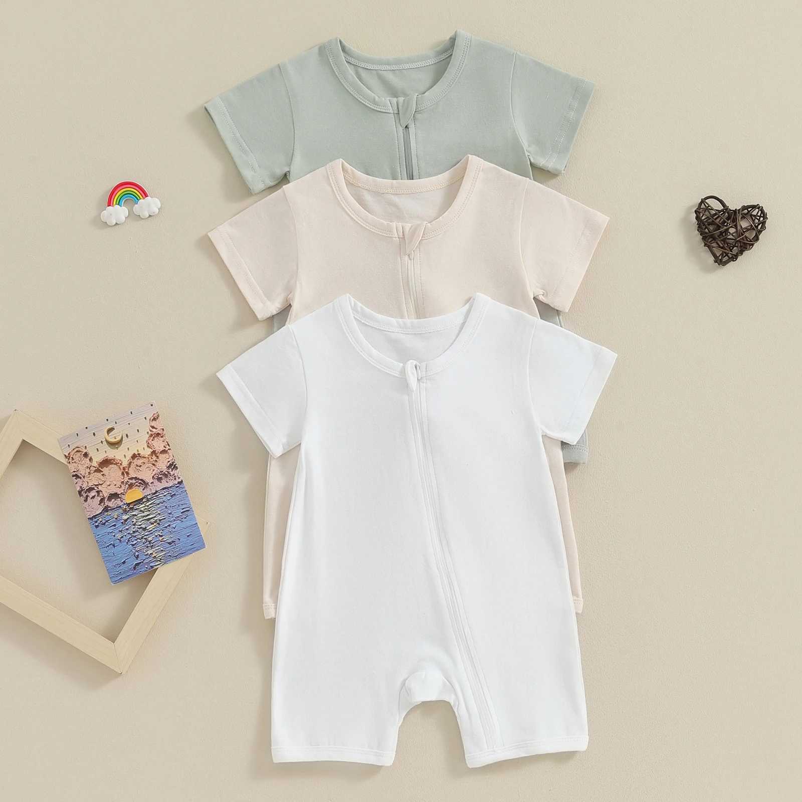 Pudcoco newborn baby girl boy summer jumpsuit casual short sleeved round neck zipper jumpsuit baby clothing 0-24M W240812