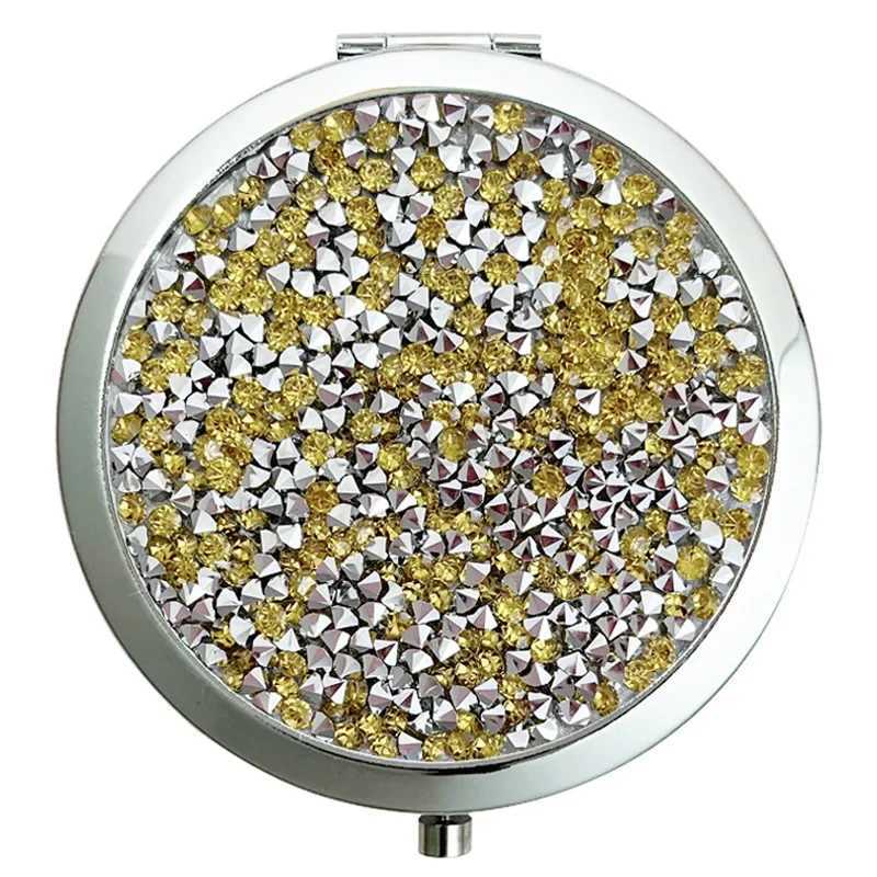 Mini Pocket Mirror Beauty Cosmetic Mirror Rhinestone Foldable Compact Portable Double-Sided Folding Cosmetic MirrorXJ240813