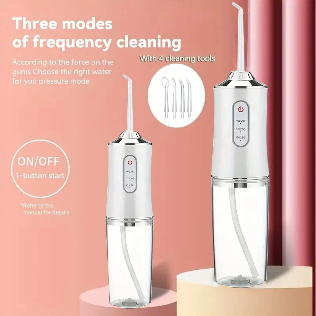 1PC Portable Dental Water Flosser Oral Irrigator USB Rechargeable Water Floss Jet Tooth Pick 4 Tips 220ml Mouth washing machine 240810