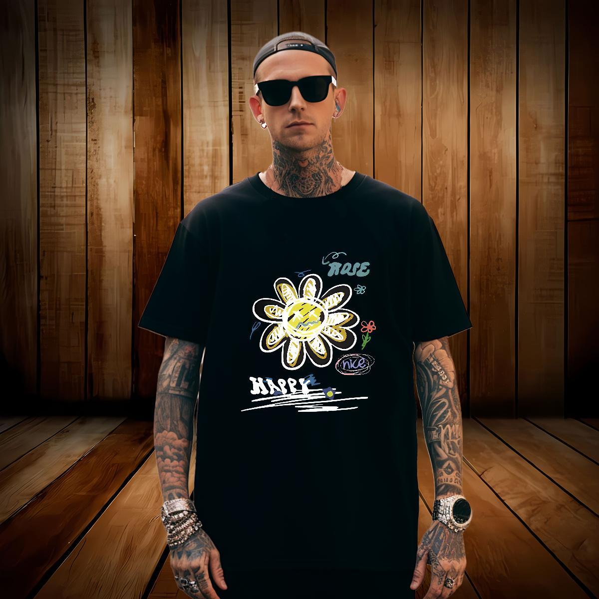 Soft flower T-Shirts for Men Hip Hop Mens Tshirts 230g Cotton Custom Crew Neck Custom Printed Clothings