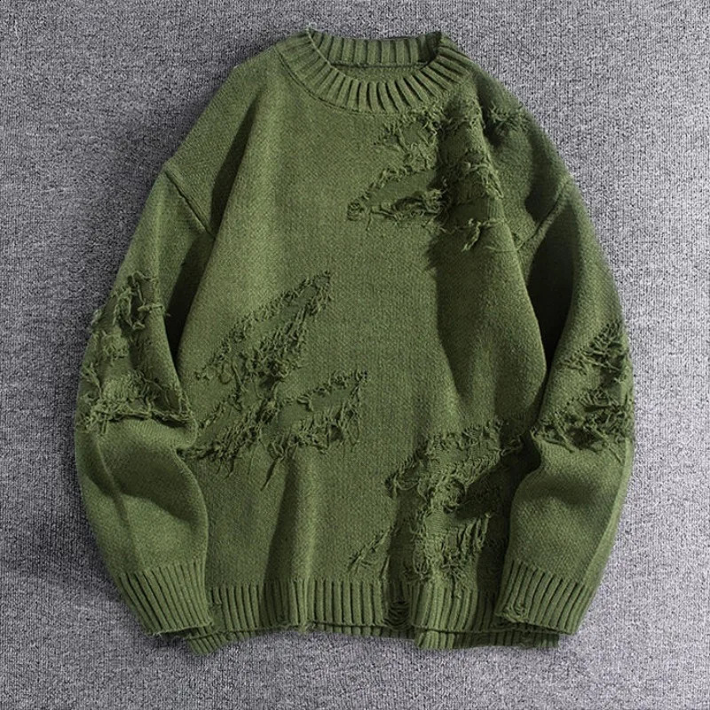 Autumn And Winter Y2k Streetwear Men Hole Tassel Sweater Men And Women Street Fashion Plus Size Youth Wear Top 240812
