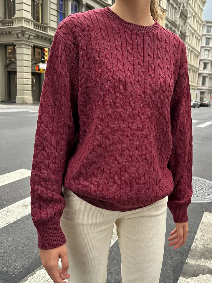 Twisted Flower Vintage Sweater Woman Autumn O-Neck Long Sleeve Pullover Preppy Style Casual Streetwear Jumper Sweaters Top Chic 240812