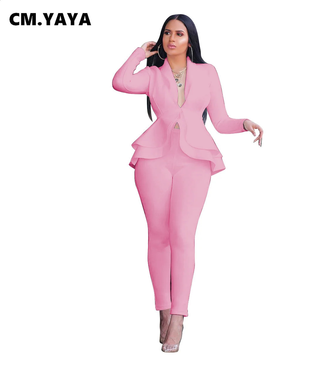 GL Womens Winter Set Tracksuit Full Sleeve Ruffle Jacket Pencil Pants Two Piece Office Uniform 610 240812