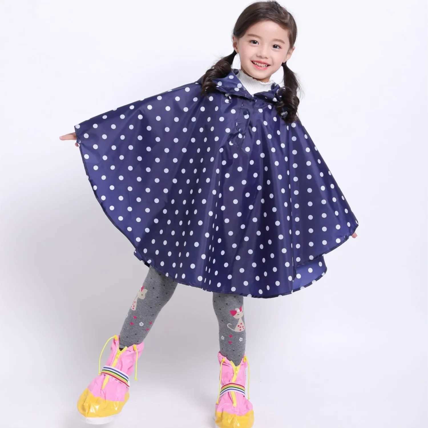 Hot Sale Children Raincoat Polyester Cute Baby Outdoor Rain Coat Waterproof Jumpsuits Poncho Big Hat Student Rainwear Y240810