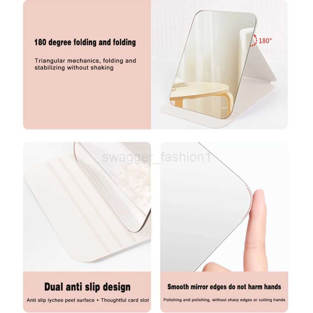 Portable Folding Vanity Mirror PU Leather Cover Dustproof Makeup Mirror For Purse Pocket Cosmetic Mirror Paint Letter PatternXJ240813
