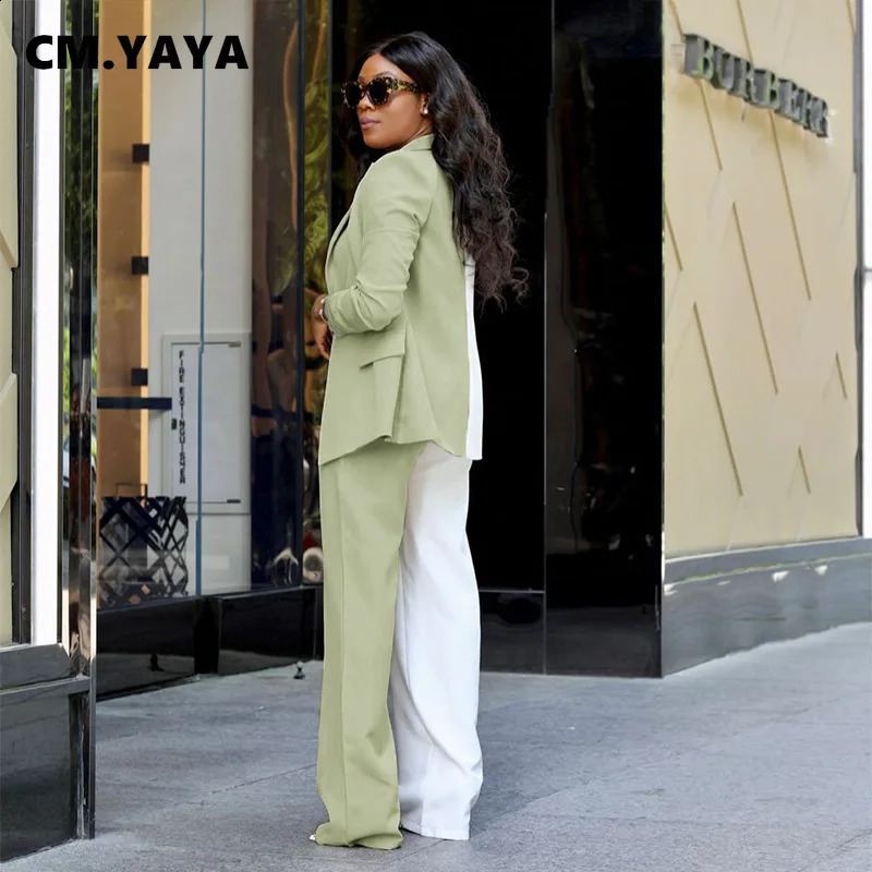 CMYAYA Elegant Patchwork Womens Pants Set and Long Sleeve Trailblazer Matching Fashion Track Field Two Piece 240812