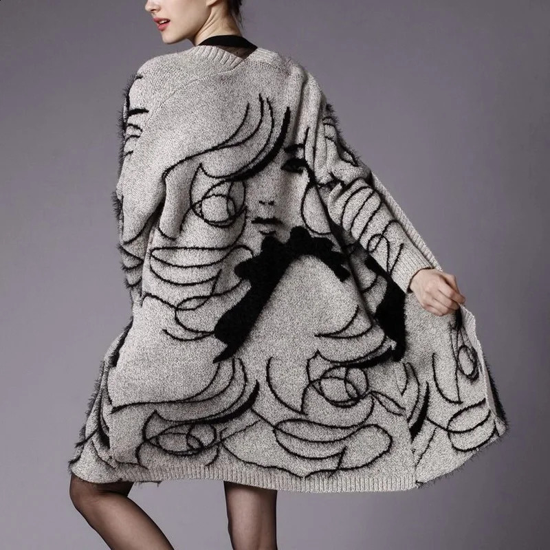 Women Clothing Autumn Winter Fashion Jacquard Long Sleeve Knitted Cardigan Y2K Streetwear Harajuku Chic Slim Tunic Sweater Coat 240812