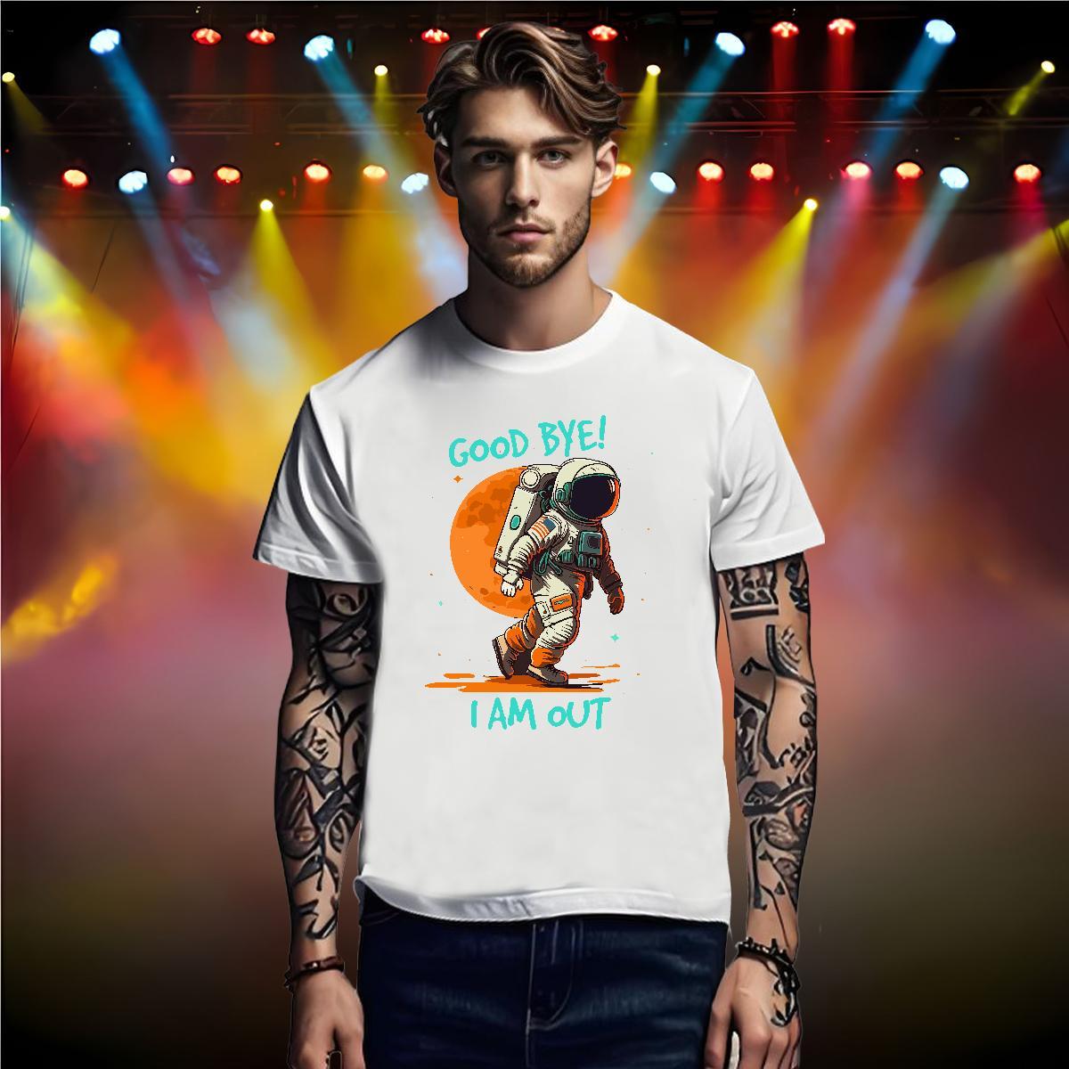 T Shirt For Man 100% Cotton 230g cosmonaut Anime Printing Street O Neck Short Sleeves Black Oversized Men Tshirts Brand Cool Design Clothings