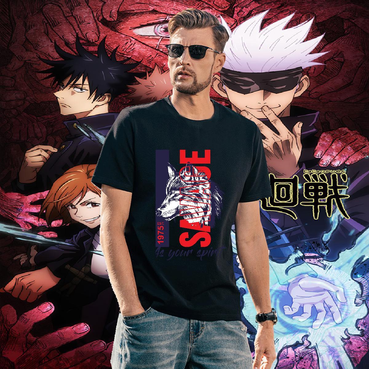 TOP Quality Men T Shirts wolf O Neck Short Sleeves Hip Hop Plus Size Cartoon 100% Cotton 230g Men Clothes T-Shirt Classic Casual Clothings
