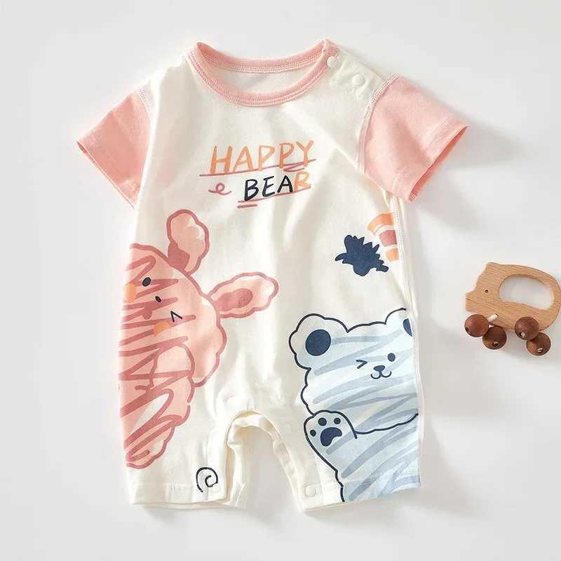 New summer jumpsuit cotton short sleeved thin newborn cute baby jumpsuit soft and breathable crawling clothing for boys and girls W240812