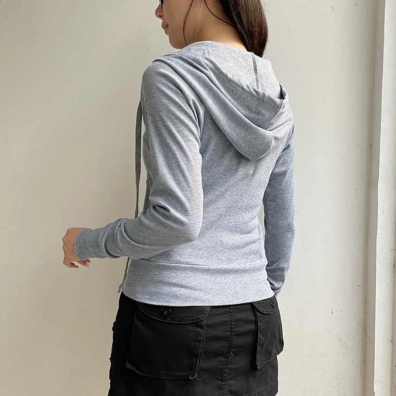 CIBBAR Casual Zip Up Hoodie Cardigan y2k Streetwear Pockets Patchwork Hooded Sweatshirt Women Basic Clothing Fall Clothing 240812