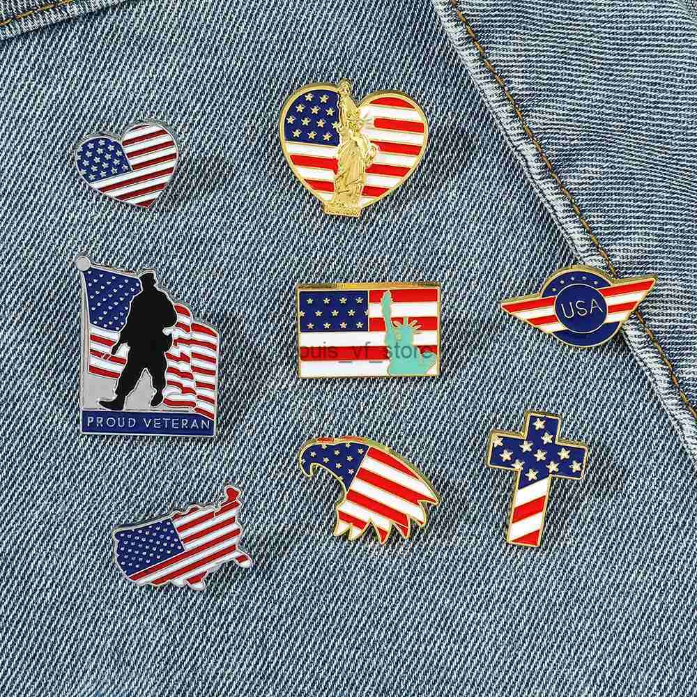 Pins Brooches US Flag Enamel Pin Soldiers Veterans Statue of Liberty Badge Chest Bag Clothing Collar H240813