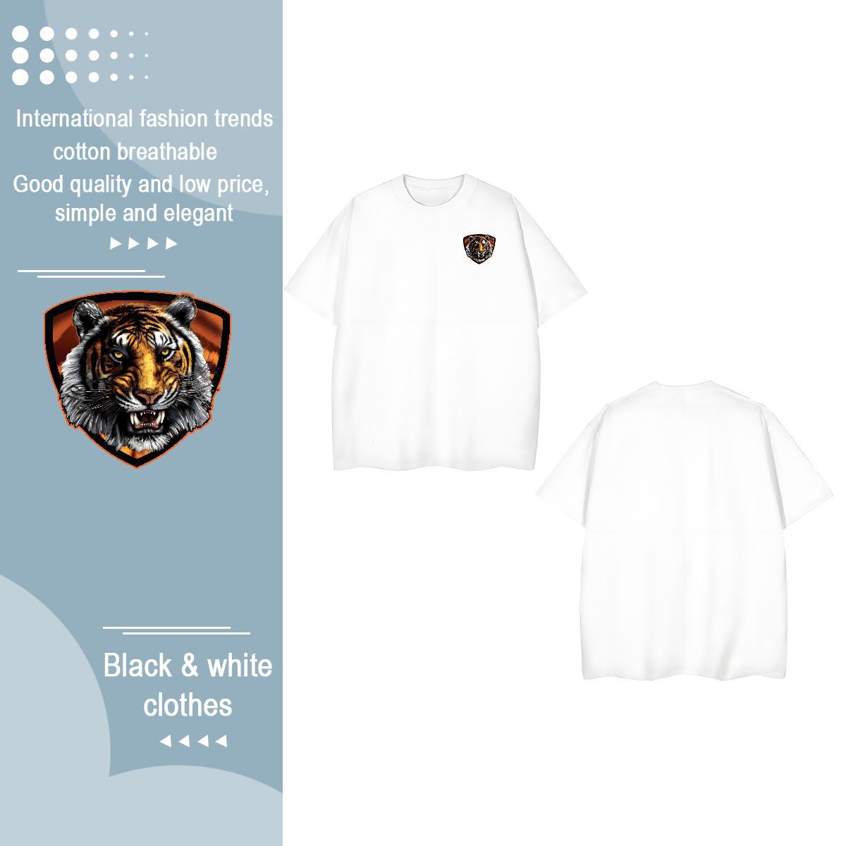 Loose Men Tees Street Wear 230g Cotton DIY Anime Short Sleeve O-Neck tiger T Shirts Men Fashion Design Tops Shirt