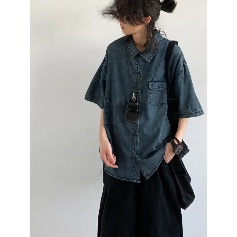 College Casual Summer Mens Set Trendy Short Sleeved Denim ShirtStraight Leg Trousers 2-pcs Set Y2K Street Fashion Suit Unisex 240813