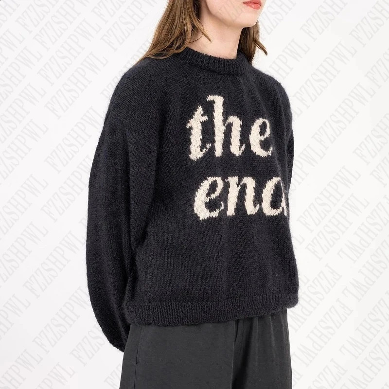 Y2k Knitted Sweater Acrylic Harajuku Letter Graphic Aesthetics Grunge Goth Long sleeved Vintage Fashion O-Neck Casual Streetwear 240812