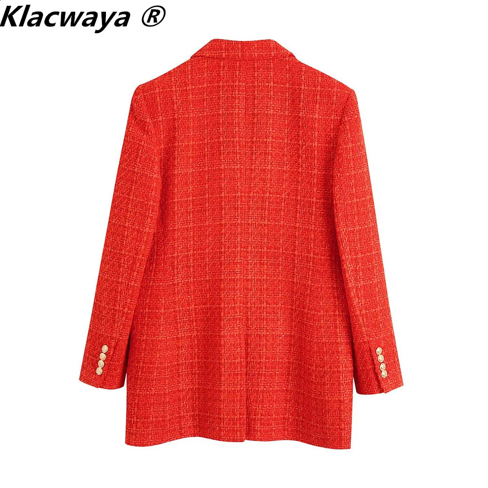 Klacwaya Womens Fashion Two Piece Set Retro Printed Lining Coarse Felt Jacket Front Seam Mini Tight Dress 240812