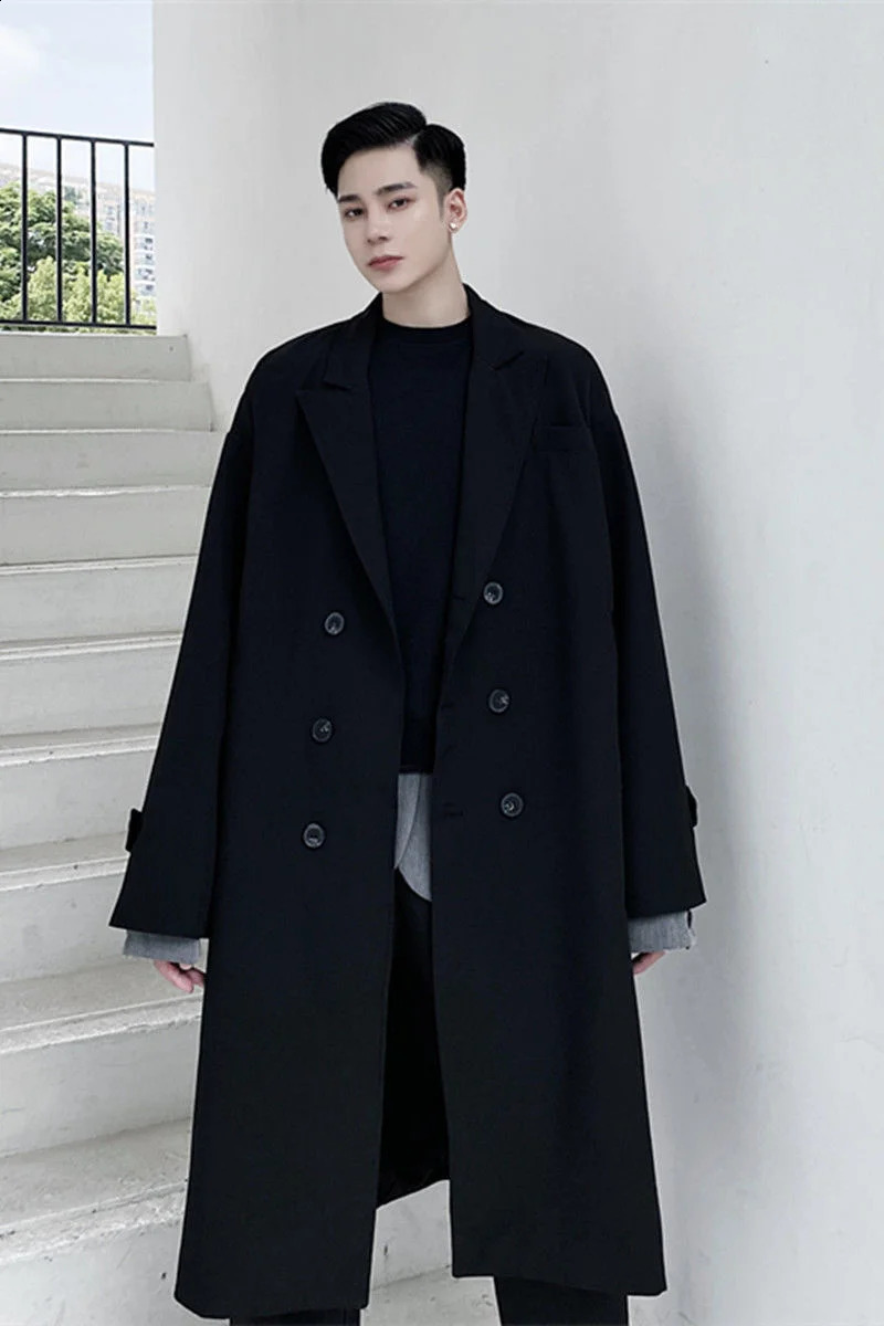 UMI MAO Yamamoto Yohji Classic Allmatch Black Simple Midlength Windbreaker Korean Style Temperament Women Men Trench Coat Y2K 240812