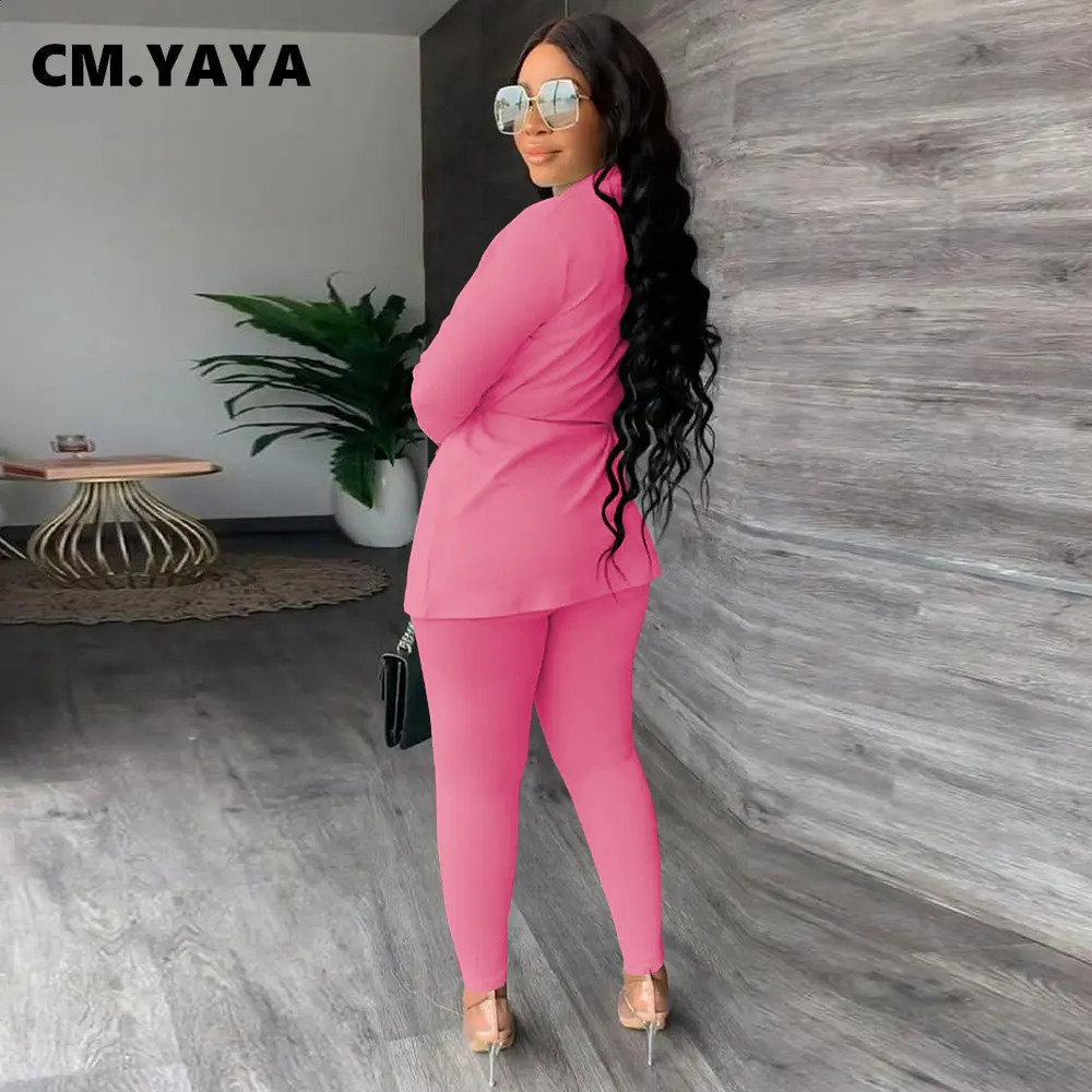 CM YAYA Womens Dress Waist Jacket Top and Pencil Pants Set Streetwear Two Piece Wear 240812